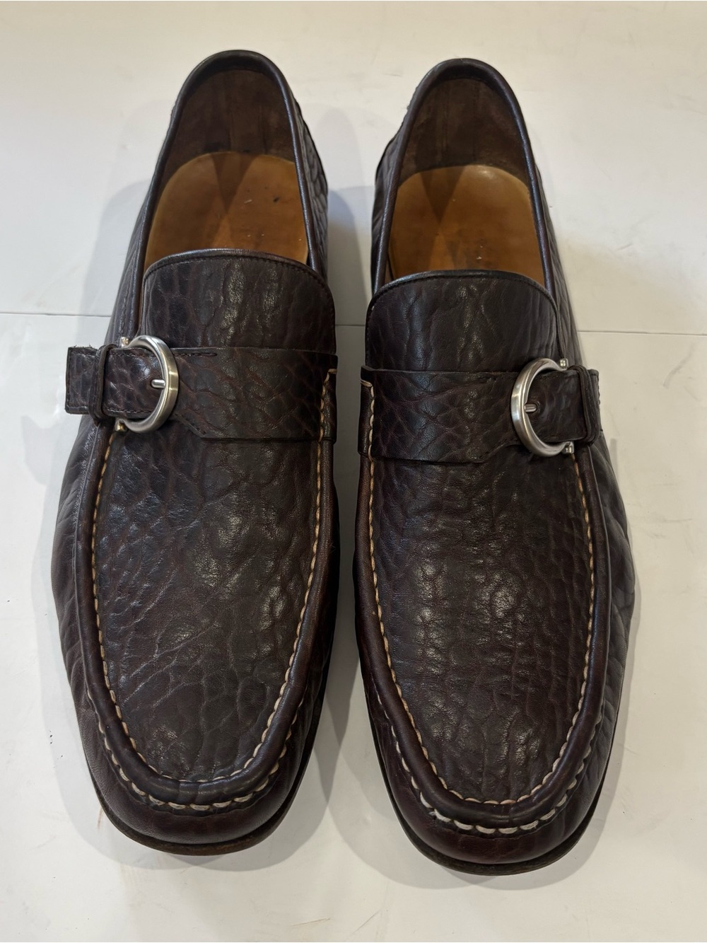 Salvatore Ferragamo Men’s 10.5 EE Brown Leather Gancini Buckle Loafers Italy